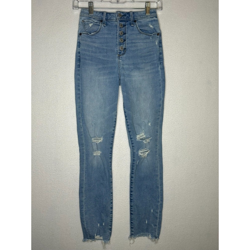 Abercrombie & Fitch Blue High Rise Super Skinny Ankle Jeans 26/2R Distressed